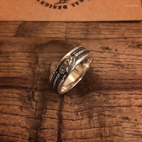 Anéis de cluster vintage cor prata virgem maria anel unisex aberto banquete jóias acessórios presente