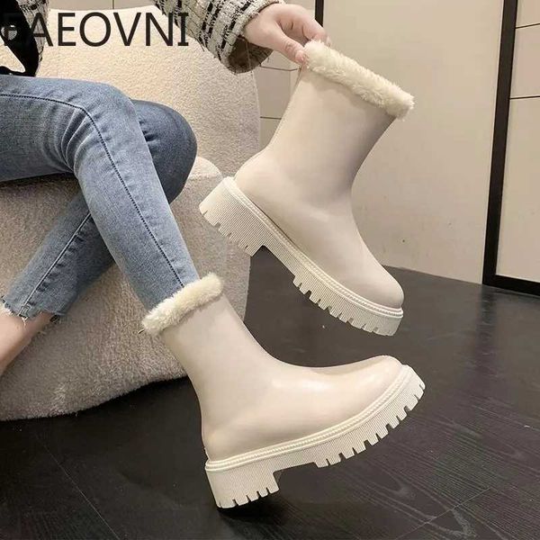 Winter Kurze Plüsch Stiefel Frauen Schuhe Komfort Slip auf Niedrigen Absatz Botas Damen Elegante Warm Halten Mitte Wade Bootties 230922