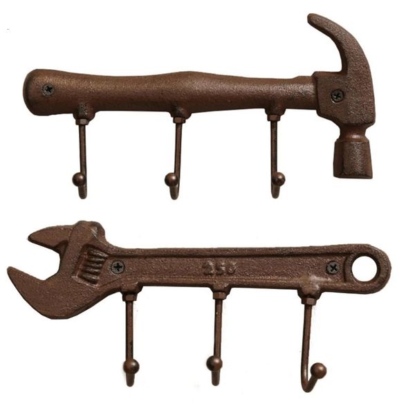 Винтажный промышленный молоток, гаечный ключ, крючок из кованого железа, настенная вешалка, принадлежности для дома, спальни, гостиной, украшения 240108