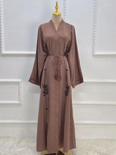 Roupas étnicas Bordado Aberto Abaya Snap-fastener Frente Abayas Mulher Muçulmana Kimono Islâmico Kaftan Árabe Vestido Ramadan Dubai Turco