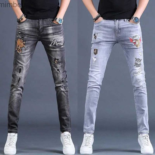 Jeans da uomo Jeans da ricamo dimagranti nuovo stile da uomo Pantaloni in denim elasticizzato versione coreana pantaloni jeans blu di alta qualità jeans casual grigi da uomo.L240109