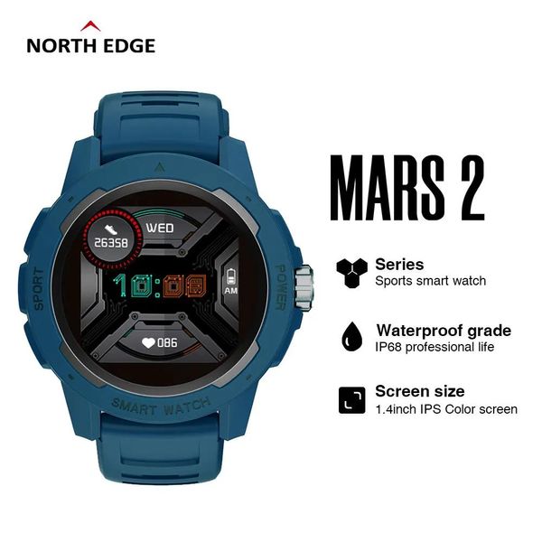 Relógios NORTH EDGE Relógio inteligente IP68 Heart Rater Blood Oxyge / Pressure Sleep Monitor Controle de música Correndo esportes ao ar livre Smartwatch Mars2