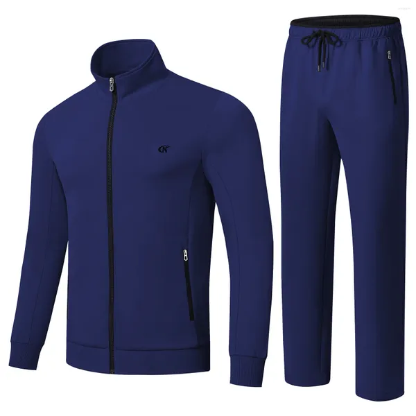 Roupas de ginástica masculinas de corrida, manga comprida, conjunto de 2 peças, roupas esportivas, jogger, com bolsos com zíper