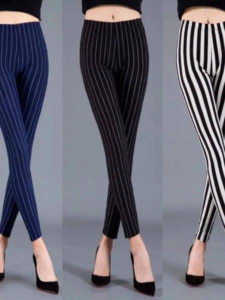 Damenhosen, Frühling und Herbst, gebürstete Milchseiden-Leggings, gestreift, schlank, elastisch, mit Röhrenstiefeln