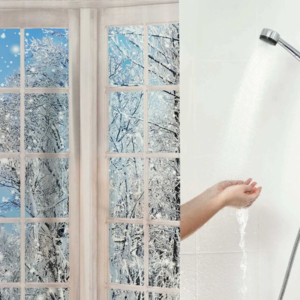 Duschvorhänge, 72 x 72, Weihnachts-Winter-Fenster-Duschvorhang-Set mit Wald, verschneiter Natur, Badezimmer, wasserdichte Badewanne, Heimdekoration
