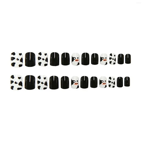 Unghie finte 24 pezzi nere a stampa per donne, modello unico e alla moda, pezzi per unghie, pratica per principianti