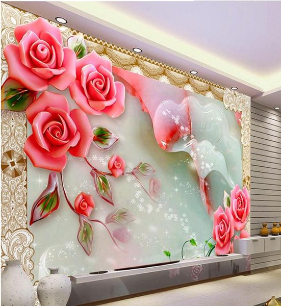 33d jade esculpido rosa videiras tv decoração de parede pintura mural 3d papel de parede 3d papéis de parede para tv pano de fundo9045349