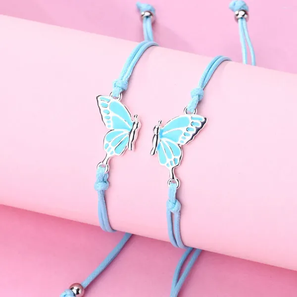 Charme pulseiras moda borboleta pulseira bom amigo liga cera fio de malha cartão de amizade requintado conjunto presente para meninas