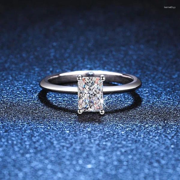 Cluster anéis de prata esterlina s925 radiante/esmeralda corte 1ct casamento moissanite para mulheres jóias laboratório diamante luxo promessa banda