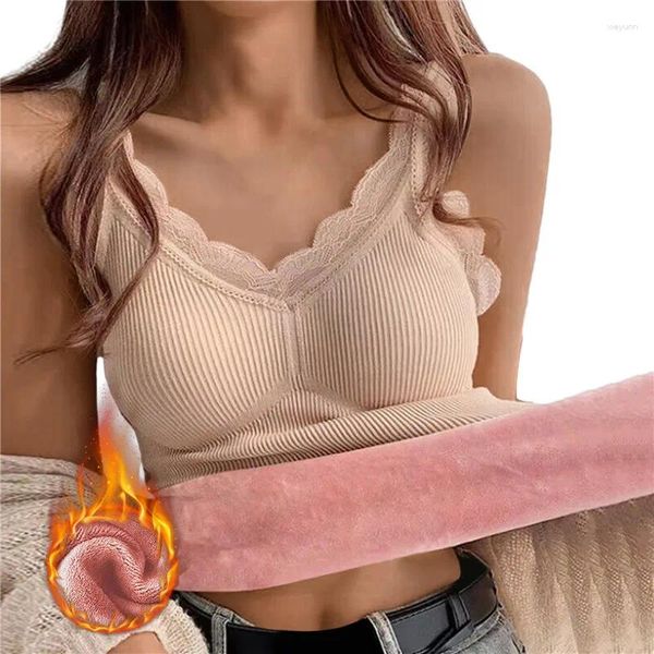 Camisoles Tanks Damen Solide Thermo-Unterwäsche Weste Winter Dessous Frau Kleidung Warmes Oberteil Innenbekleidung Spitze Thermoshirt Unterhemd