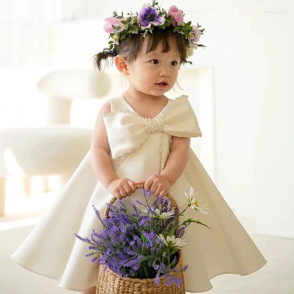 Платья для девочек на первый день рождения, детский кружевной сетчатый костюм принцессы с блестками для крещения, детское бальное платье с большим бантом для свадебной вечеринки