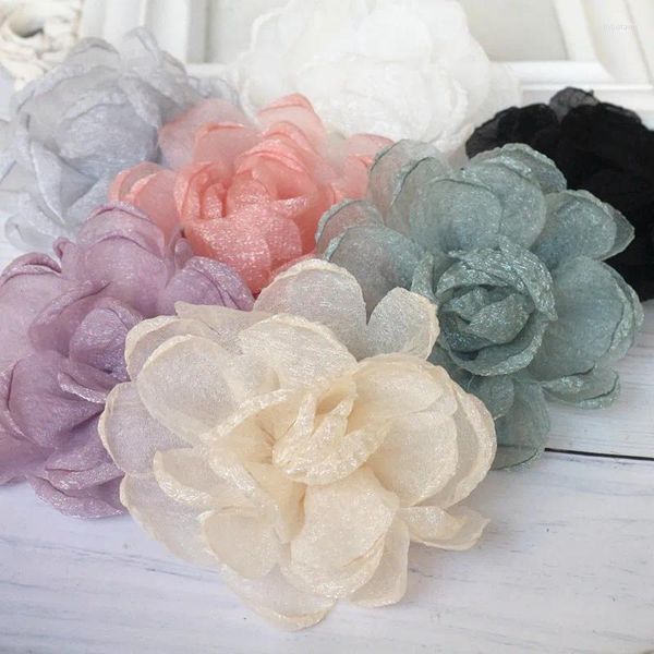 Dekoratif Çiçekler 10 PCS/Lot 7cm Organza Şifon Kumaş Gazlı Çiçek Gelinlik için Şapkalar Terlik Saç Aksesuarları Diy Hediye Ambalaj