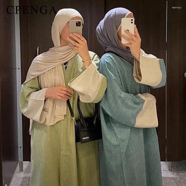 Roupas étnicas 2024 Abaya aberta para mulheres muçulmanas cor bloqueando mangas casaco elegante feminino modesto cardigan islam