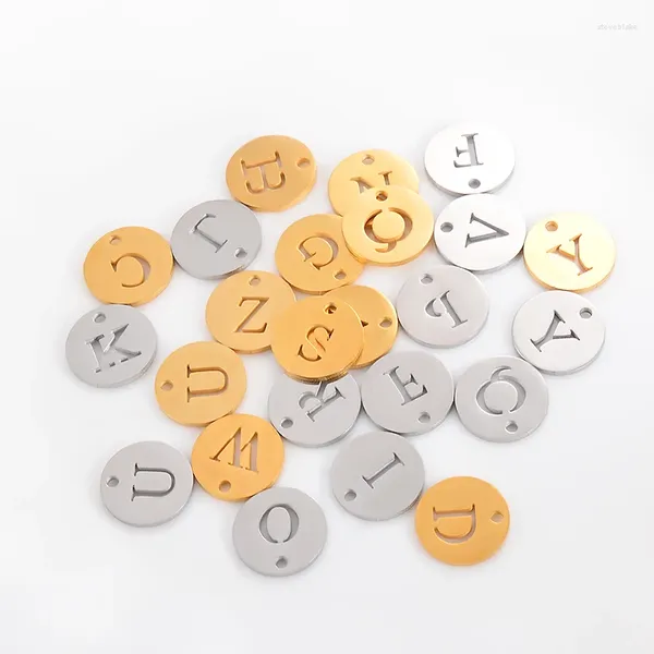Colares de pingente 10pcs 12mm 3 cores alfabeto de aço inoxidável letras inglesas encantos pingentes diy fazendo acessórios de jóias