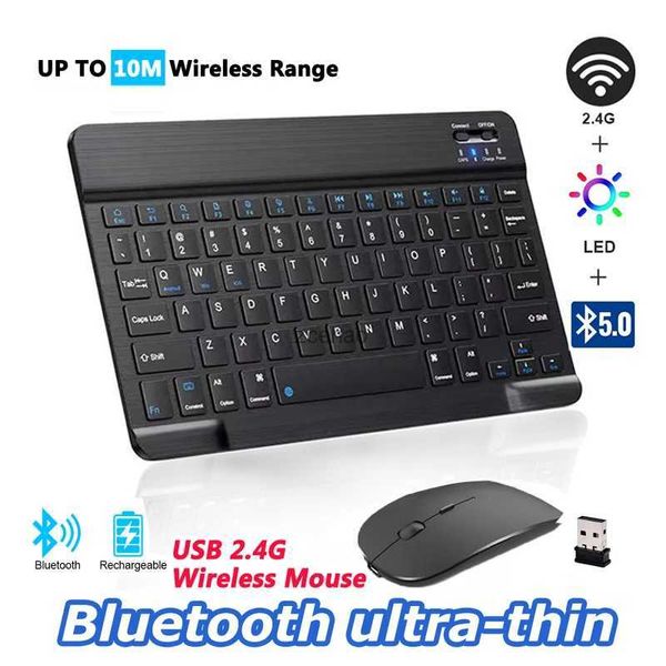 Teclados Teclado Sem Fio Bluetooth 5.0 2.4G Russo / Inglês Keycaps Mouse Combo USB C Receptor para MacBook iPad PC Tablet RecarregávelL240105