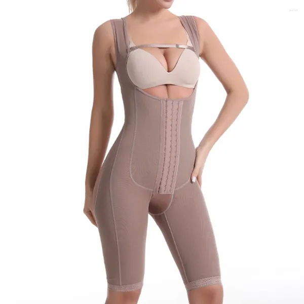 Damen-Shaper, hohe Kompressions-Shapewear mit 3 Haken, offene Brust, Knie, postpartale Körperform, Frauen, Fajas Colombianas, Alltagskleidung