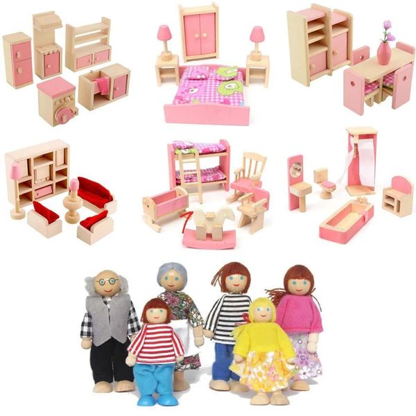 Mobília de casa de bonecas de madeira brinquedo em miniatura para bonecas crianças casa jogar brinquedo mini conjuntos de móveis boneca brinquedos meninos meninas presentes 240108