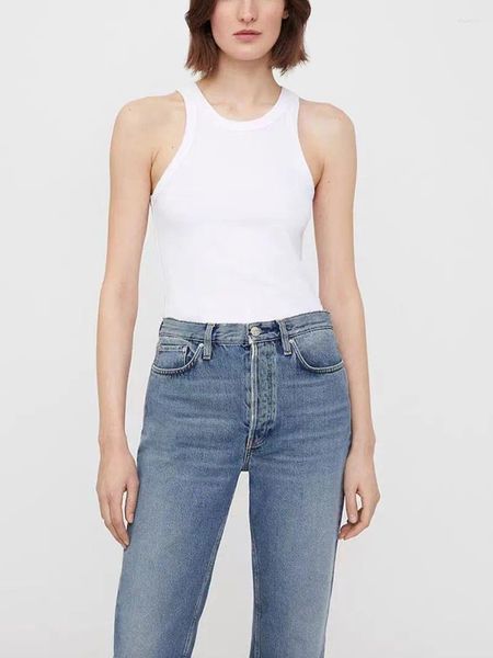 Damen-Tanks, mehrfarbig, Damen-Ripp-Baumwoll-Tank-Top, ärmellos, Slim-Fit, All-Match, 2024 Frühling, Sommer, weiblich, Rundhals-Weste