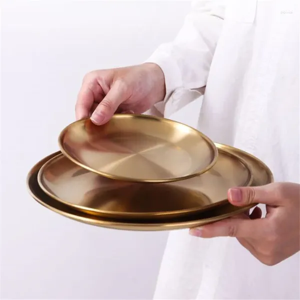Тарелки для стейка в стиле вестерн, круглый поднос, экологически чистая нержавеющая сталь 304, обеденная золотая посуда, тарелка, посуда, высокое качество