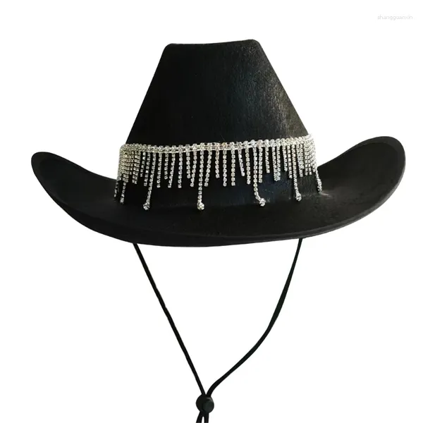 Boinas strass borla cowboy chapéu despedida de solteira noiva cowgirl nupcial 57bd