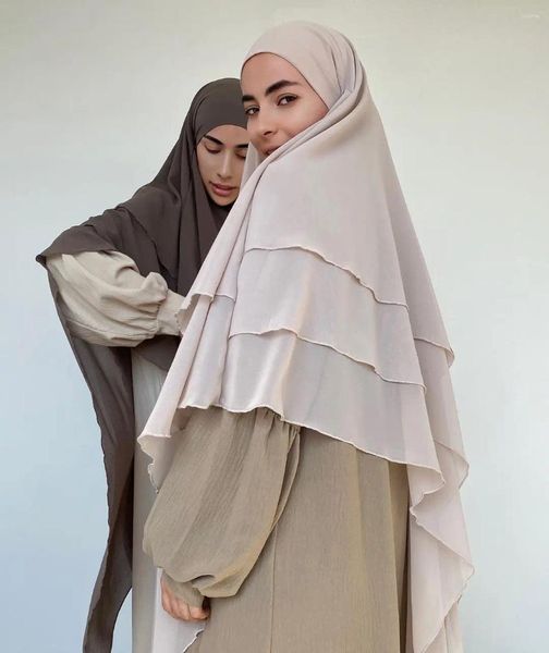 Ethnische Kleidung Mode muslimische dreischichtige Rüschen Khimar Schal Hijabs Frauen Abayas Dubai türkische Turban Wrap Malaysia marokkanische Schals