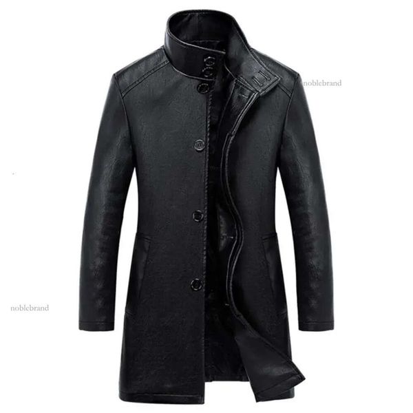 2024 männer Leder Faux Neue Trenchcoat Herren Einreiher Business Jacke Männlich Schwarz Lange Große Größe 4xl