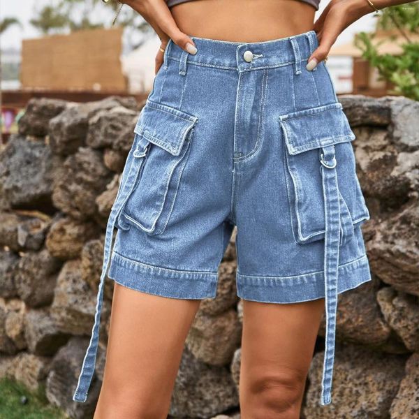 Frauen Shorts Mittlere Taille Frauen Taschen Taste Sommer Cargo Hosen Streetwear Casual Mode Arbeitskleidung Damen Hosen Ropa De Mujer