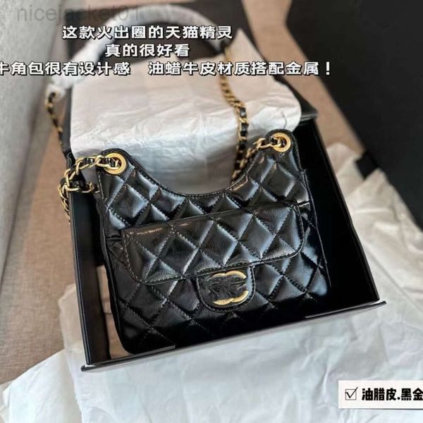 Designer Channel Bag Bullhorn Bag Hippie New Style Duftende Goldmünze Ling Grid Chain Rindsleder Hobo One Shoulder Oil Wax Mode Vielseitig