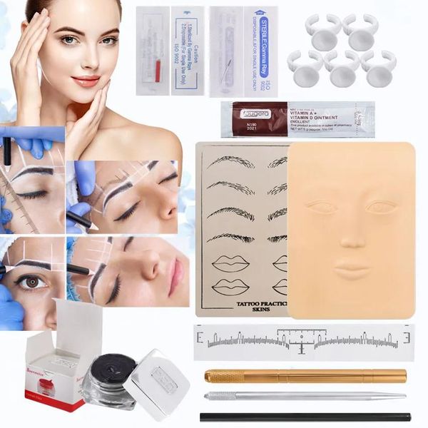 Maschine Microblading Kit Anfänger Augenbrauen Permanent Make -up -Set Tattoo Manual Pen 3D Praxis Hautpigmenttinten für Starterwerkzeuge Versorgung