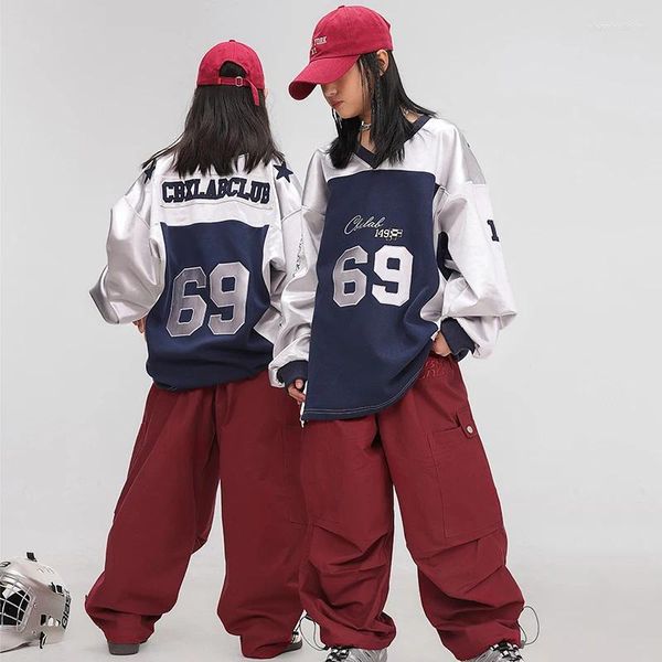 Sahne Giyim Modern Dans Hip Hop Giyim Kızlar için Gevşek Retro Sweater Gömlek Kargo Pantolon Sokak Giyim Erkekleri Caz ​​DQS15226