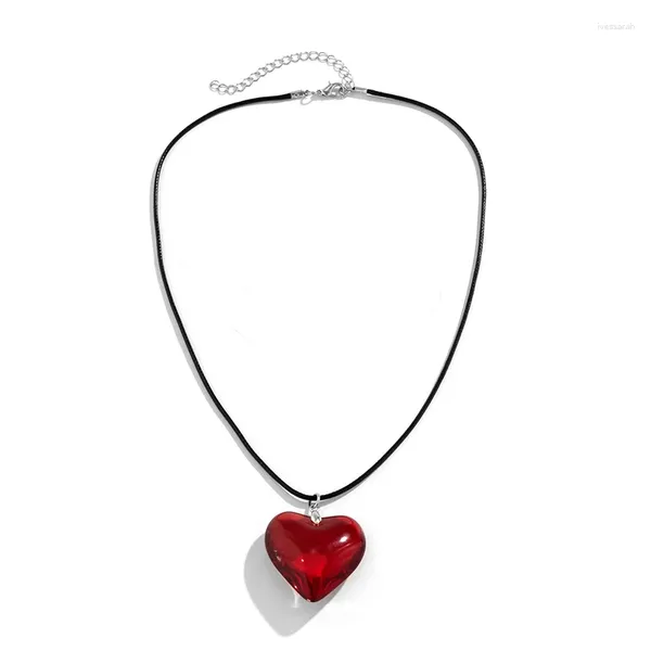 Ожерелья с подвесками 2024, модное ожерелье с большим сердцем для женщин, милое крутое хип-хоп, эстетичная веревочная цепочка, готический панк, стеклянный кристалл