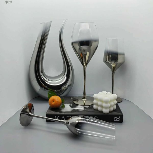 Weingläser, verzinkt, silbergrau, Farbverlauf, amerikanische Rotweingläser, metallisches Gefühl, Kelch, Kristallglas, Champagnergläser, Barzubehör-Set YQ240105