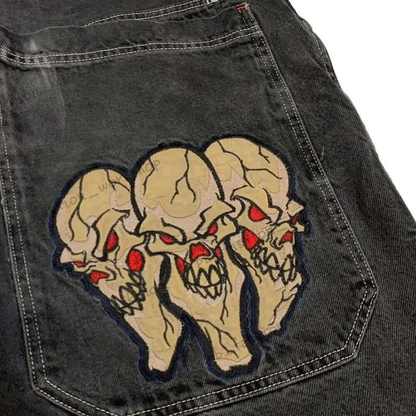 Erkek kot jnco sokak kıyafeti hip hop retro kafatası grafik nakış bol pantolon erkekler kadın harajuku gotik geniş pantolon 450