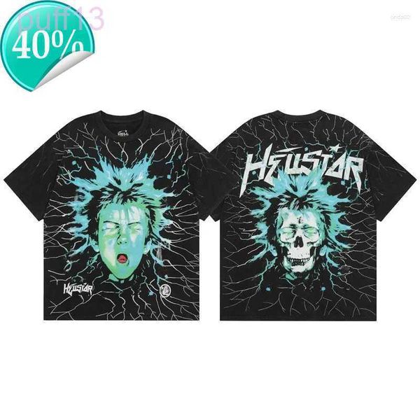 T-shirt da uomo T-shirt da uomo Hellstar Shirt Electric Kid Manica corta Tee Washed Do Old Black Hell Star Tshirt Uomo Donna Abbigliamento T49A