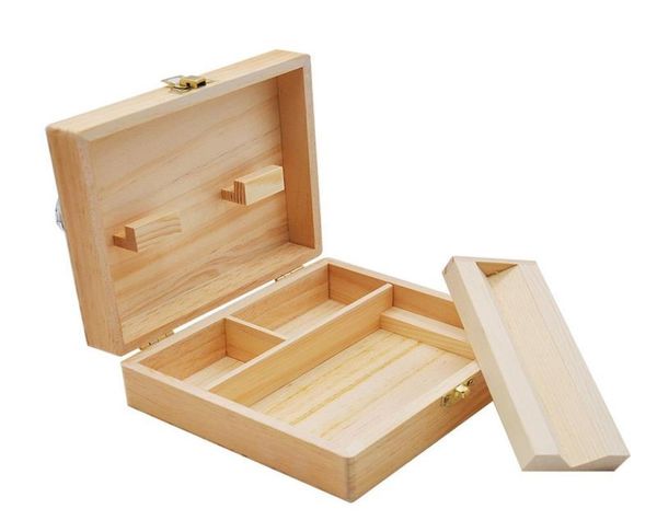 Scatola di legno portatile con vassoio di rotolamento Contenitore di scatola di immagazzinaggio di sigarette di tabacco in legno naturale fatto a mano per accessori per pip da fumo8597337