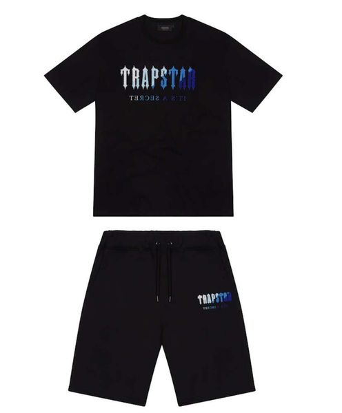 Herren Trapstar T-Shirt Kurzarm Print Outfit Chenille Trainingsanzug Schwarz Baumwolle London Streetwear Fashion Markenkleidung 4367