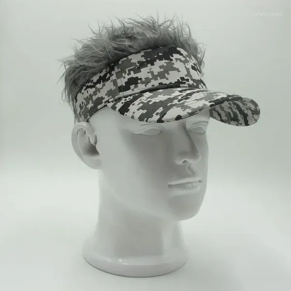 Beralar Moda Yenilik UNISEX CAP Sahte Flair Saç Sun Visor Şapkalar Erkek Kadın Toupee Wig Komik Kayıp Serin Hediyeler Golf Şapkası