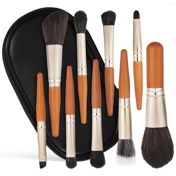 Make-up-Pinsel, 9-teilig, Pinsel, Mini-Kulturbeutel, Lidschatten, Holzgriff, Reise-Profi-Set