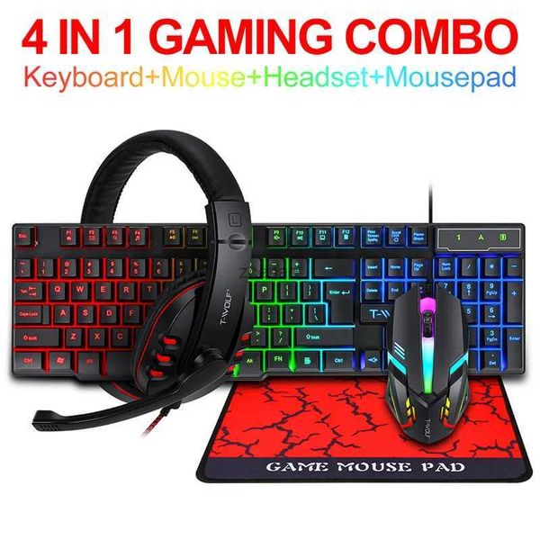 Tastaturen Spanische Tastatur Maus Headset Mousepad Set Mechanisches Spielgefühl 104 Tasten Tastaturen 1200DPI Mäuse Kopfhörer Combos für PC GamerL240105