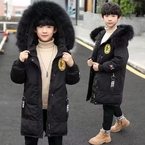 5 6 8 10 12 13 anos adolescentes meninos casaco de inverno engrossar quente crianças jaqueta moda estilo longo zíper com capuz crianças outerwear roupas 240108