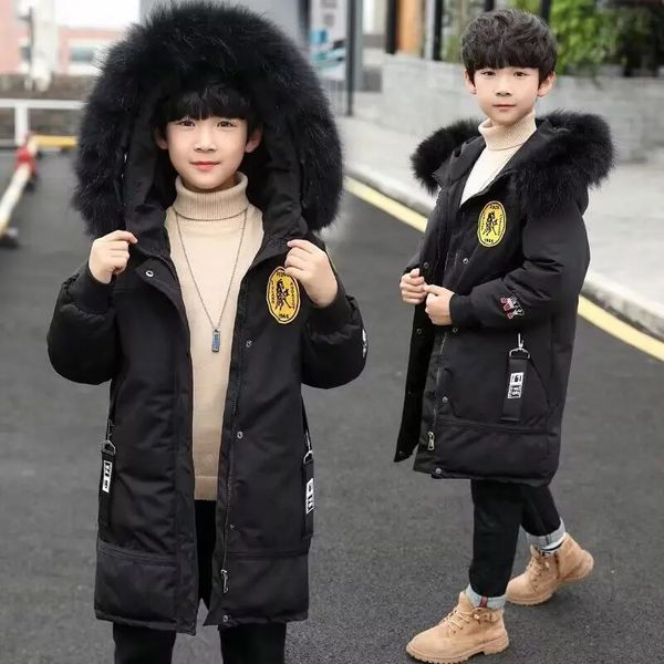 5 6 8 10 12 13 anni Cappotto invernale per ragazzi adolescenti Addensare caldo Giacca per bambini Moda stile lungo Cerniera con cappuccio Capispalla per bambini Abbigliamento 240108