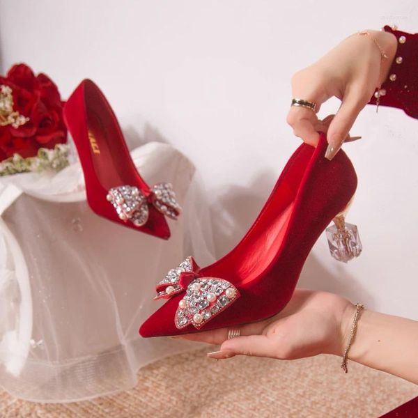 Elbise Ayakkabı Kelebek Su Elmas Toka Kadınlar Pompalar Rhinestone Kırmızı Yüksek Topuklu Düğün Nedime Lüks 7cm