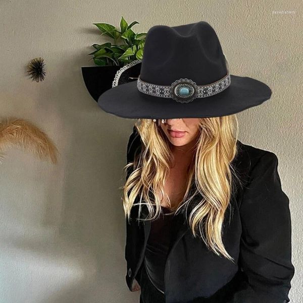 Berets Curvo Brim Mulher Homens Respirável Chapéu de Cowboy para Verão Elegante Estilo Étnico Corda Decoração Cowgirl À Prova de Vento Adulto