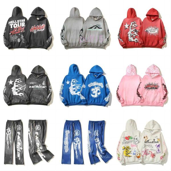 Felpa con cappuccio firmata Hellstar Pullover per uomo e donna Street Hip Hop Set manica lunga Felpa Retro Alphabet Print High Hell Star Felpe con cappuccio blu grigio LPRJ MYOS FHRQ