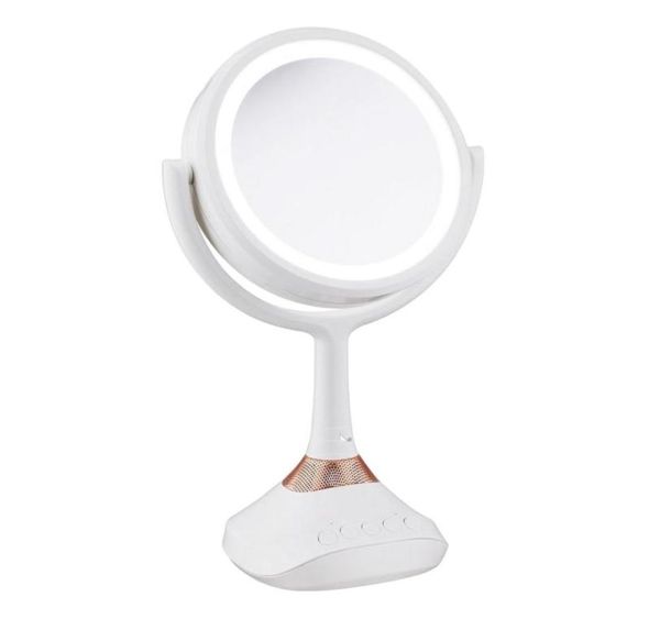 Tragbarer Bluetooth-Musik-Player, LED, doppelseitig, 360-Grad-Kosmetikspiegel, Schlafzimmer-Rasierspiegel, 5-fache Vergrößerung6435086
