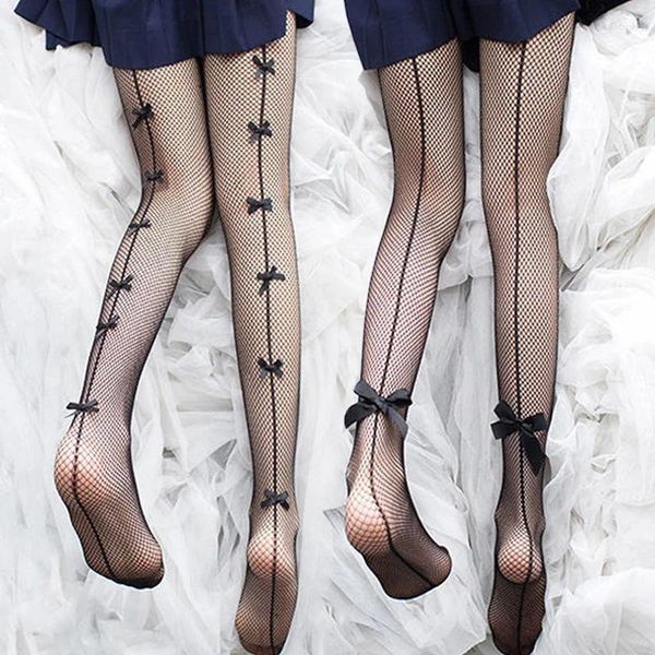 Frauen Socken Lolita Bowknot Aushöhlen Strumpfhosen Sexy Dünne Sommer Herbst Ins Flut Spitze Strumpfhosen Schwarz Weiß Fishnet Seidenstrümpfe für Frau