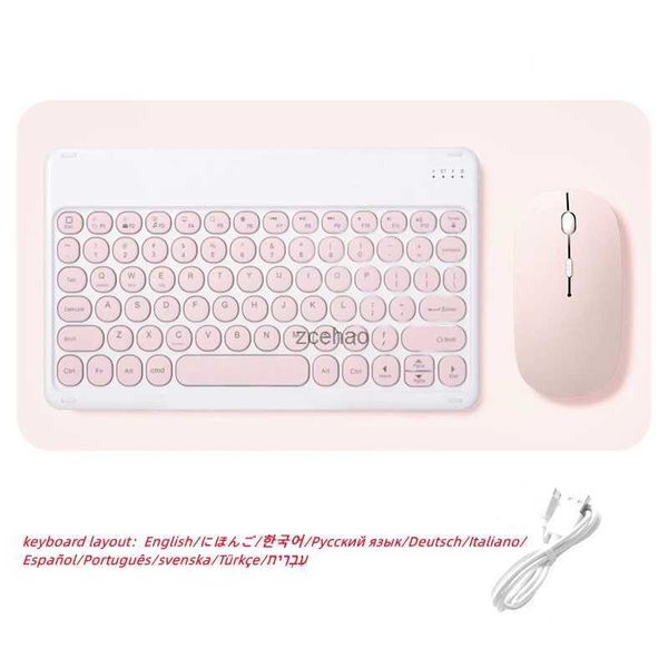 Teclados sem fio Teclado e Mouse Combos Set Round Bluetooth Hebraico Espanhol Hebraico Coreano para iOS iPad Android Windows Phone TabletL240105