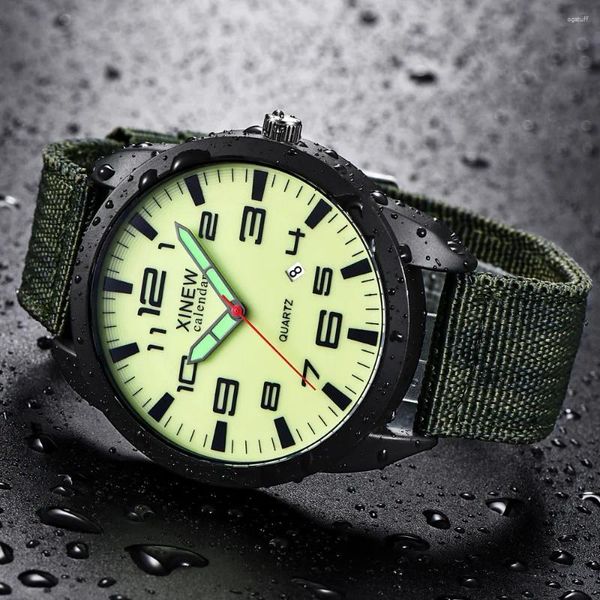 Relógios de pulso Montre Momme Nylon Strap Calendário Luminoso Dial Outdoor Men Quartz Watch Erkek Kol Saati Luxo