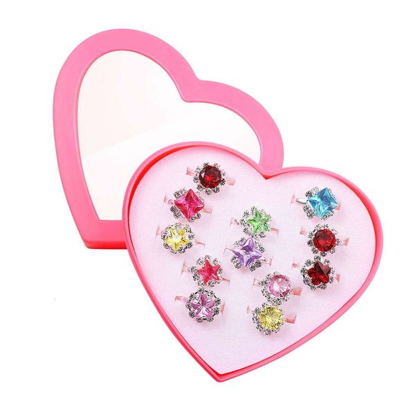 Anelli per bambini Bellissimo set di anelli con diamanti colorati regalo con scatola a forma di cuore per ragazze bambini bambini