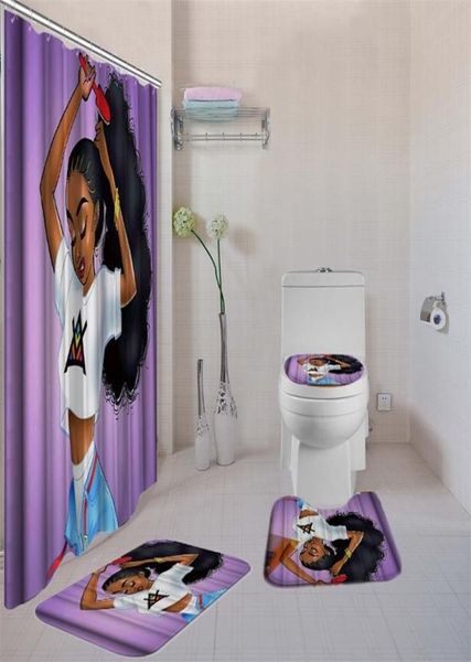 4 teile/satz Badezimmer Set Mit Dusche Vorhang Luxus African American Girl Dusche Vorhang Bad Teppich Sets Wc Abdeckung Bad Matte set9724405
